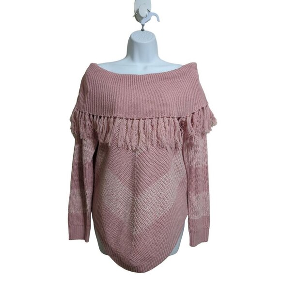 Derek Heart Women's Pink off Shoulder Sweater with fringe detail size L - Picture 1 of 6